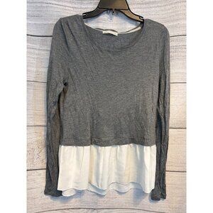Hinge Gray & White Long Sleeve Layered Top Size M